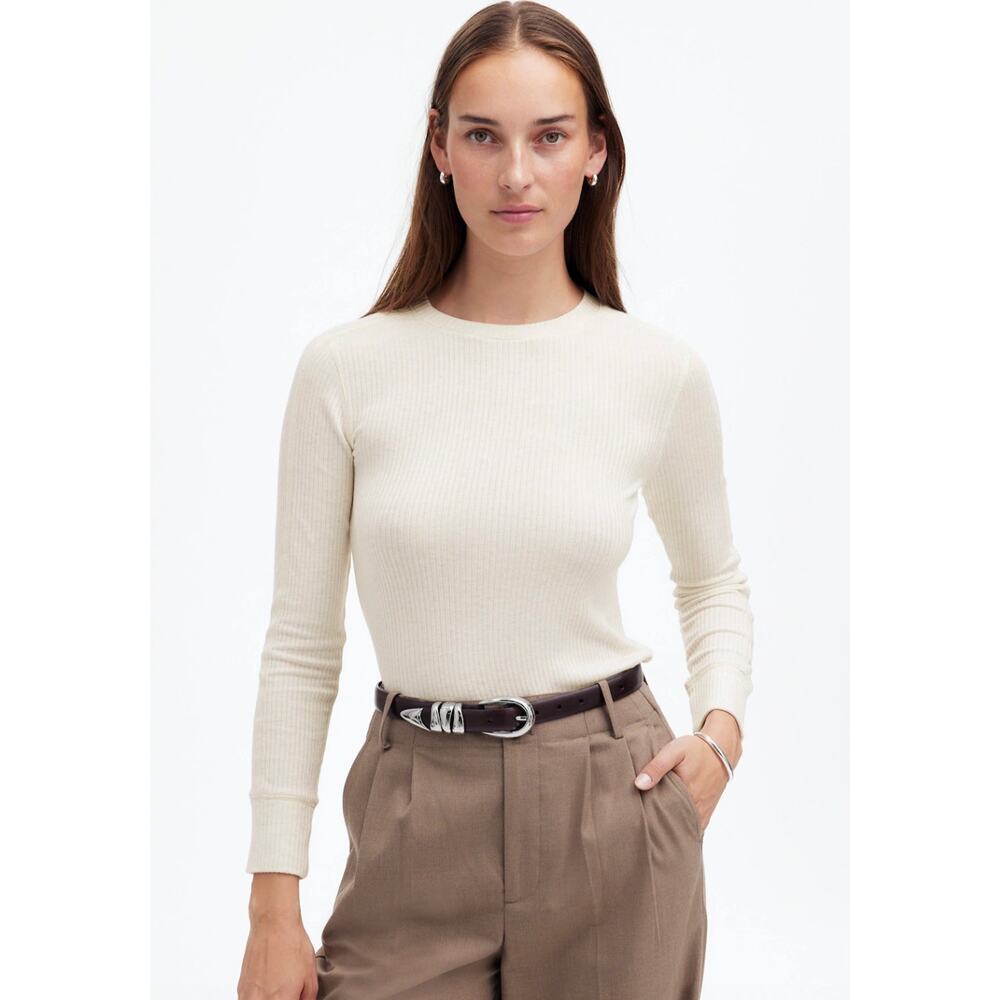 Madewell | NWT Ribbed Crewneck Long Sleeve Tee in Heather Cream | Sz M